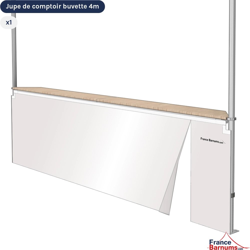 Jupe de comptoir 4m avec zip pour stand buvette pliante blanc