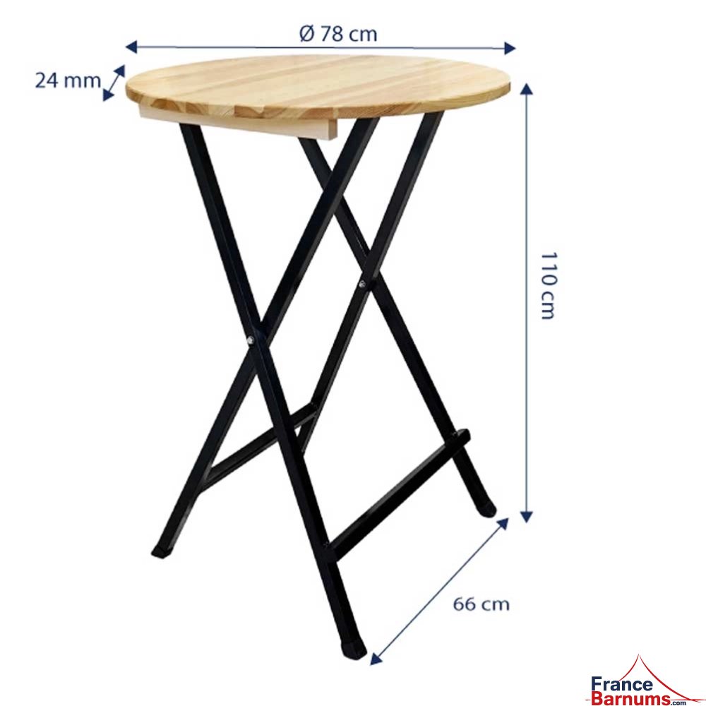 Dimensions de la table ronde haute en bois type bistrot
