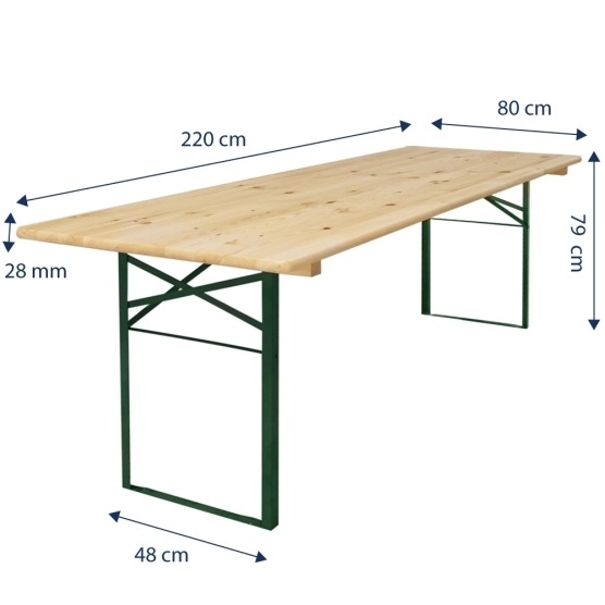 Dimensions de la table avec piétement de forme cornière vert
