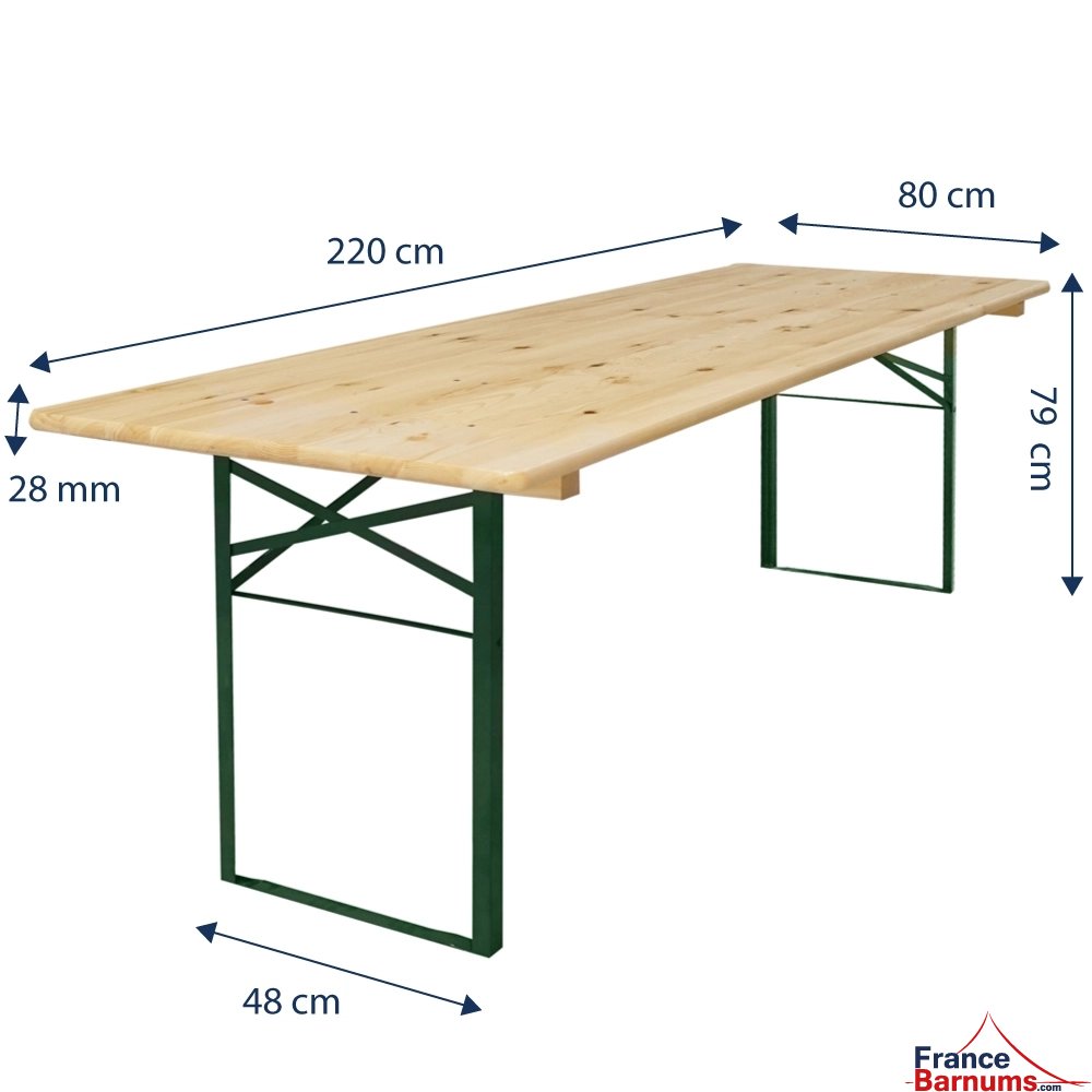 Dimensions de la table avec piétement de forme cornière vert