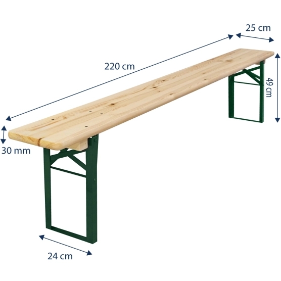 Dimensions du banc avec piétement de forme cornière vert