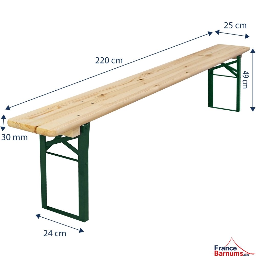 Dimensions du banc avec piétement de forme cornière vert