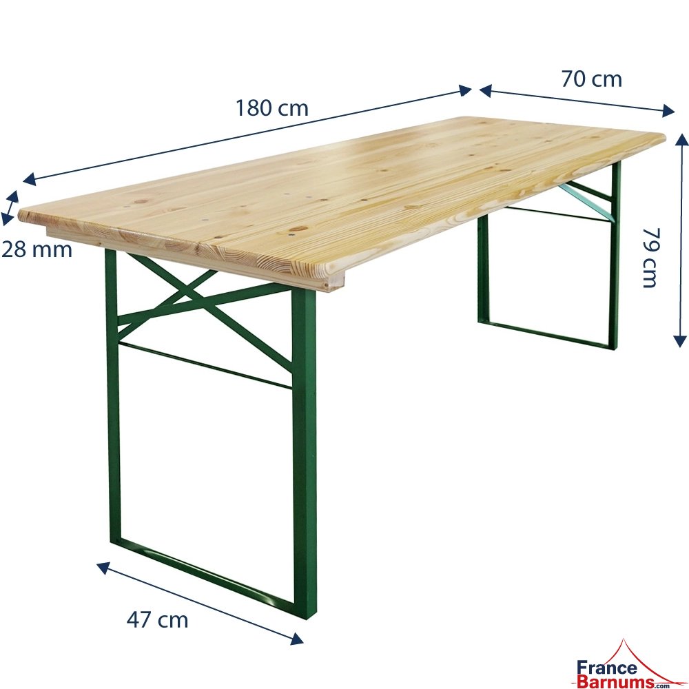 Table bistrot de 180x70cm avec pied en acier modèle cornière vert