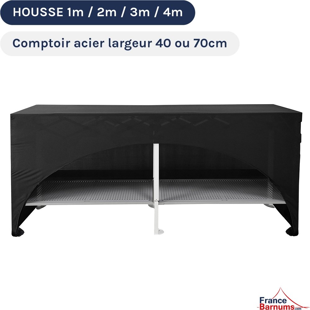 Housse noire pour table comptoir acier de 1m, 2m, 3m ou 4m - largeur 40cm ou 70cm