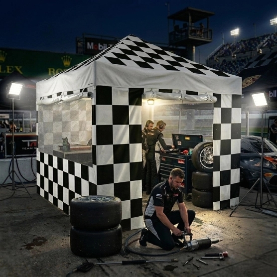 Barnum pliant capsule RACING NOIR lors d'une course automobile