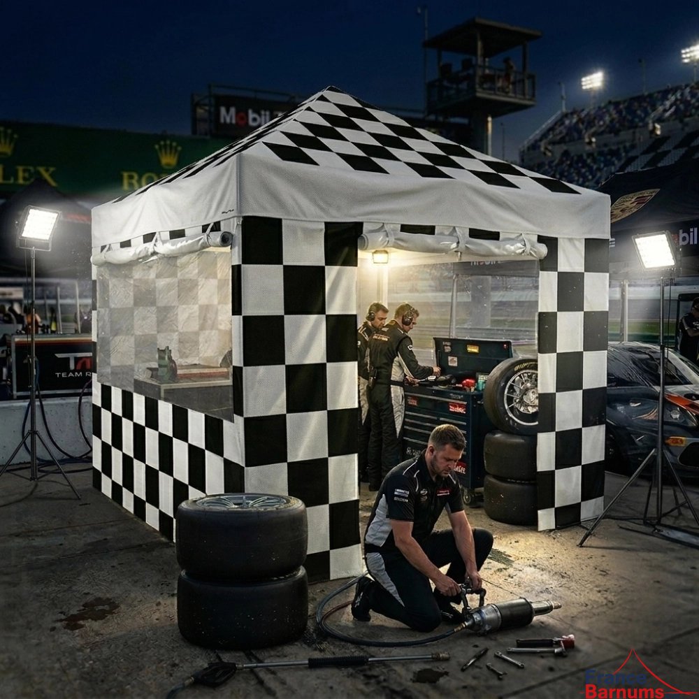 Barnum pliant capsule RACING NOIR lors d'une course automobile