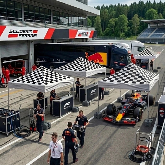 Barnum imprimé racing noir (structure 45 luxe) lors d'une évènement de course F1