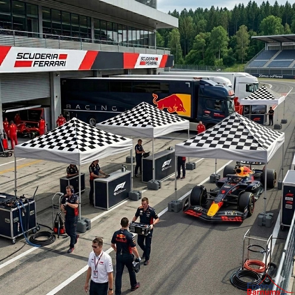 Barnum imprimé racing noir (structure 45 luxe) lors d'une évènement de course F1