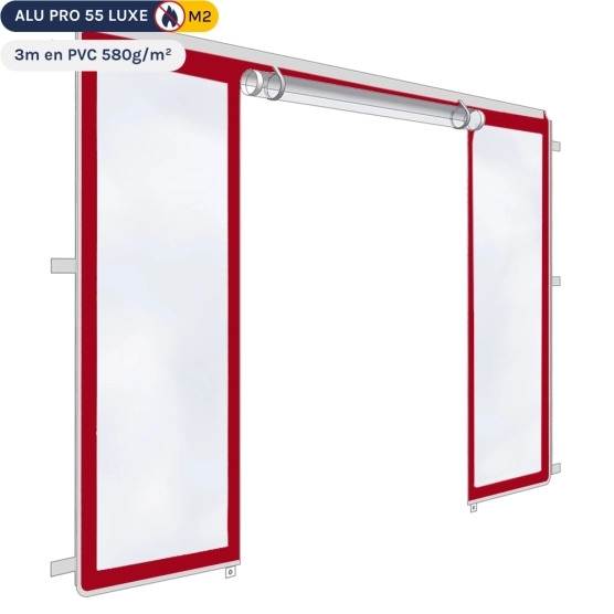 Mur transparent avec porte transparente de 3m en  PVC 580gr/m² - ROUGE