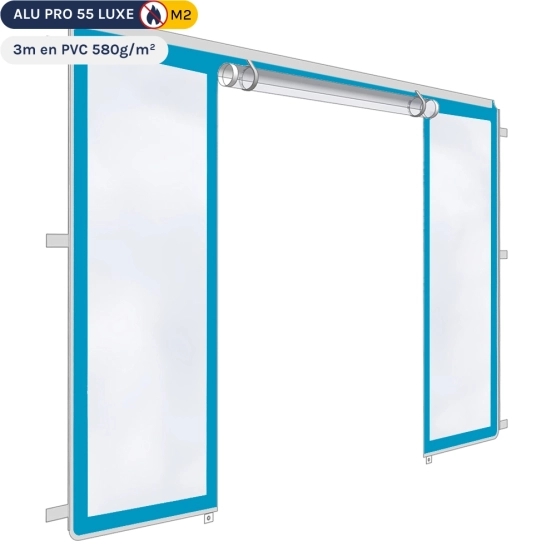 Mur transparent avec porte transparente de 3m en  PVC 580gr/m² - TURQUOISE
