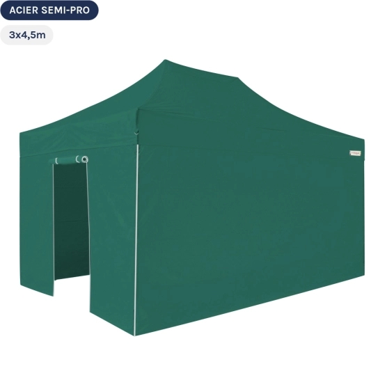 Tente Pliante Tonnelle Acier Semi Pro 3mx4,5m VERT EMERAUDE avec Pack 4 Côtés