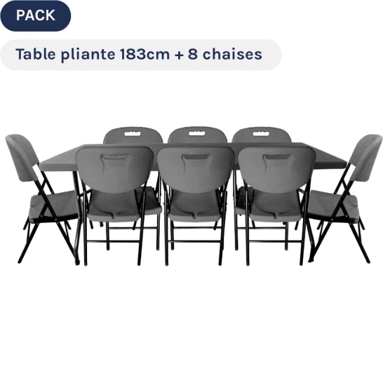 Pack Table Pliante 183cm + 8 Chaises BLANC ou GRIS | France-Barnums