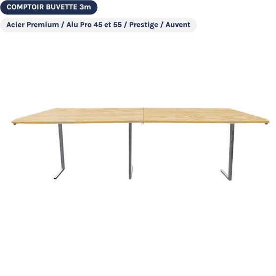 Table Comptoir Buvette Pliante de 3m - Plateau en bois verni | France Barnums