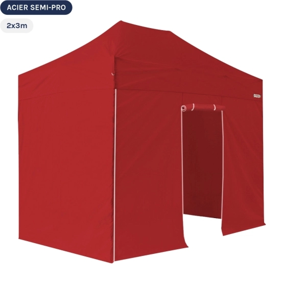Barnum pliant - Tonnelle Acier Semi Pro 2mx3m ROUGE avec Pack 4 Côtés