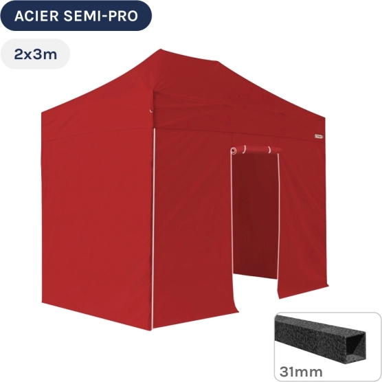 Tente Pliante Tonnelle Acier Semi Pro 2mx3m ROUGE avec Pack 4 Côtés