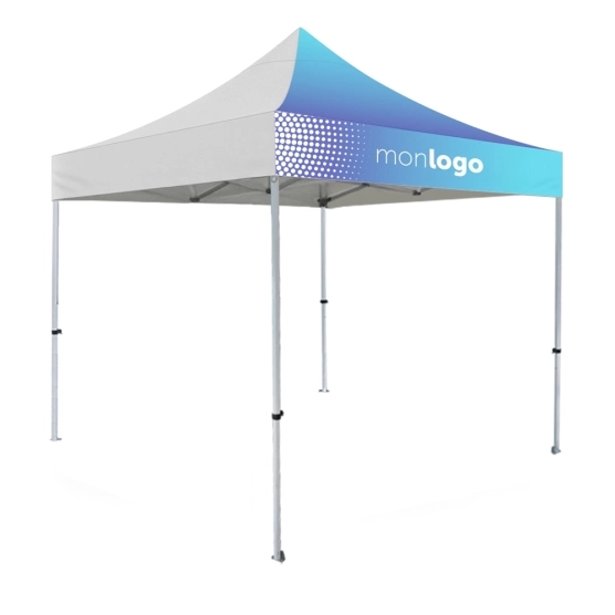 Barnum Pliant - Stand Acier Premium M2 3x3m Blanc avec 1 bandeau et 1 pan Imprimé 380gr/m² avec pack de 4 lestages à remplir