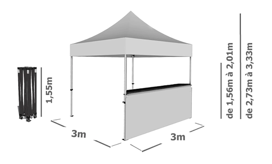 Schéma Barnum Pliant STAND BUVETTE ALU PRO 45 LUXE 3x3m avec 1 comptoir