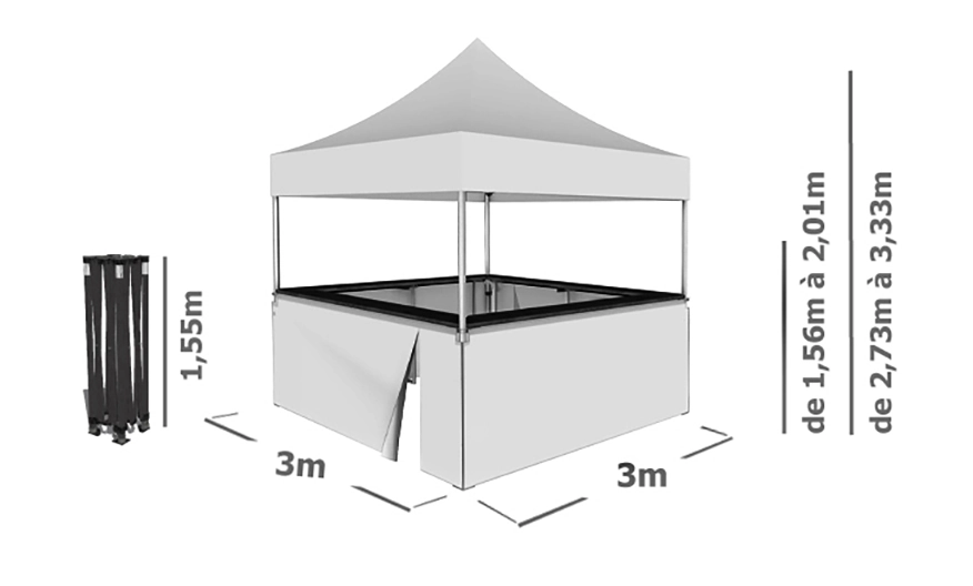 Schéma Barnum Pliant STAND BUVETTE ALU PRO 45 LUXE 3x3m avec 4 comptoirs