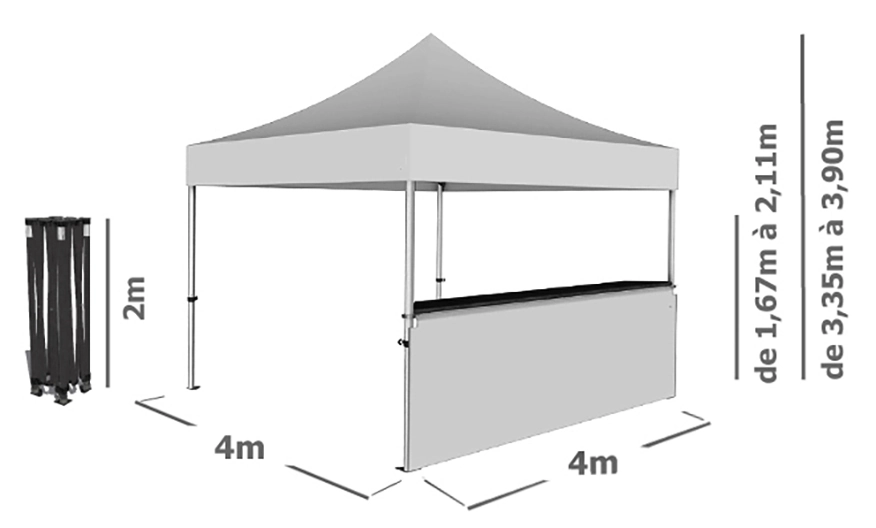 Schéma Barnum Pliant STAND BUVETTE ALU PRO 45 LUXE 4x4m avec 1 comptoir