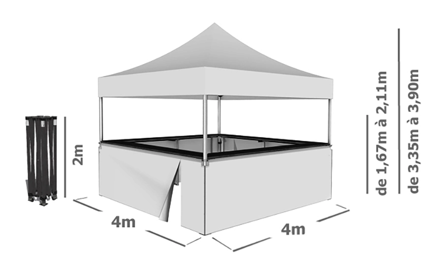Schéma Barnum Pliant STAND BUVETTE ALU PRO 45 LUXE 4x4m avec 4 comptoirs