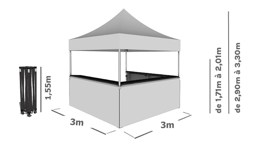 Schéma Barnum Pliant STAND BUVETTE ALU PRO 55 PRESTIGE 3x3m avec 1 comptoir