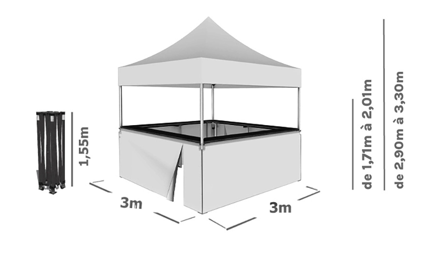 Schéma Barnum Pliant STAND BUVETTE ALU PRO 55 PRESTIGE 3x3m avec 1 comptoir