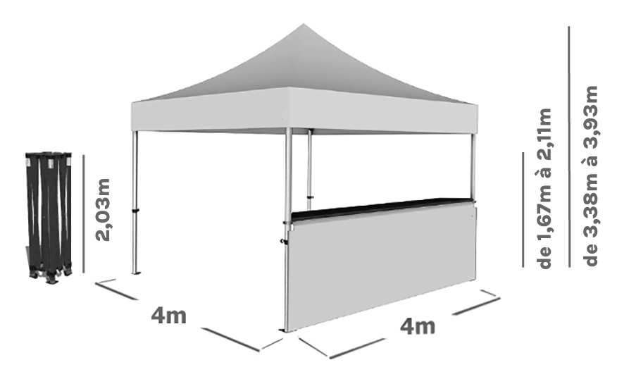 Schéma Barnum Pliant STAND BUVETTE ALU PRO 55 PRESTIGE 4x4m avec 1 comptoir