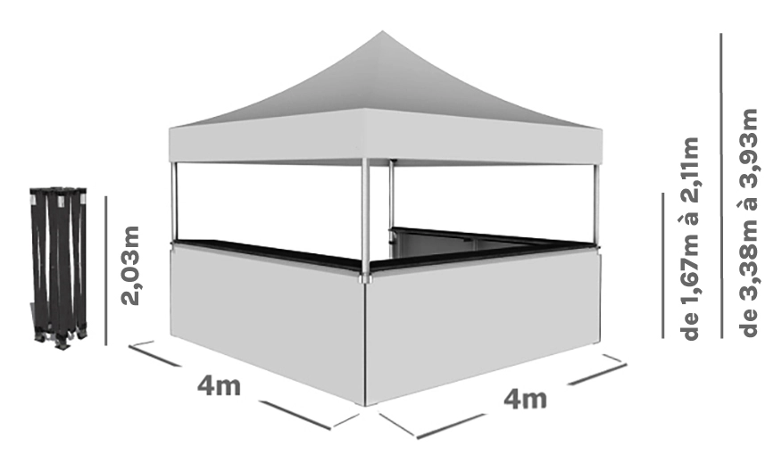 Schéma Barnum Pliant STAND BUVETTE ALU PRO 55 PRESTIGE 4x4m avec 1 comptoir