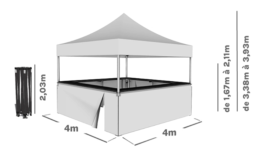 Schéma Barnum Pliant STAND BUVETTE ALU PRO 55 PRESTIGE 4x4m avec 1 comptoir