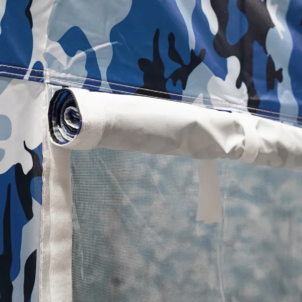 Maintien des différents éléments d'ouverture par velcros pour abri de chasse 3x3 camouflage