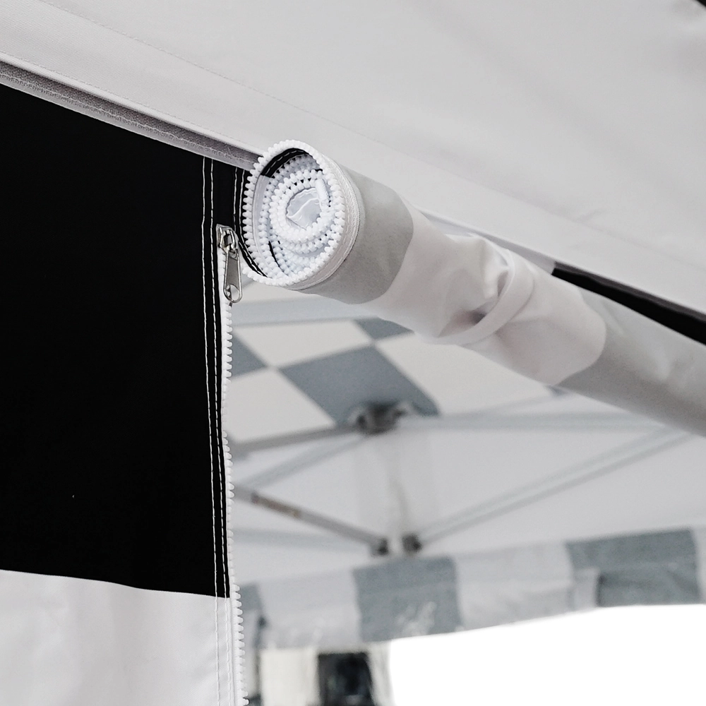 Barnum équipé d'un mur avec porte enroulable de 1,50m de large à fermeture éclair - gamme Alu pro 45 Luxe