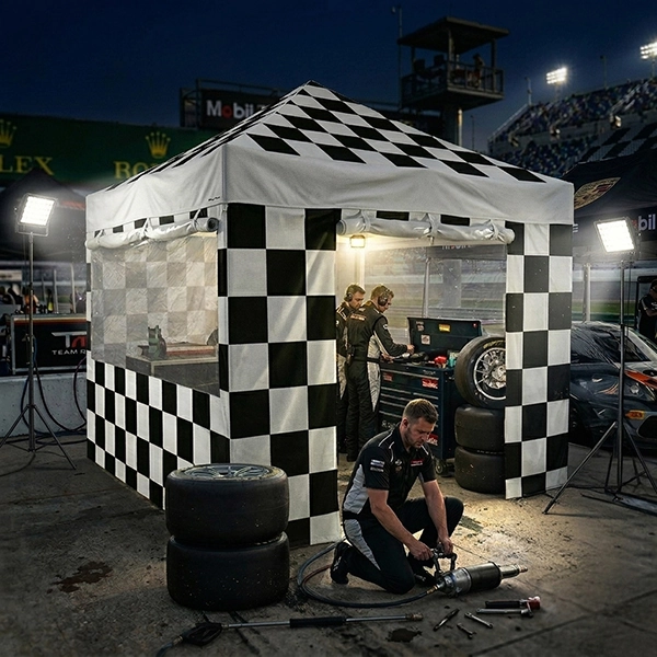 barnum pliant 3x3m design Racing en situation avec pack fenetre