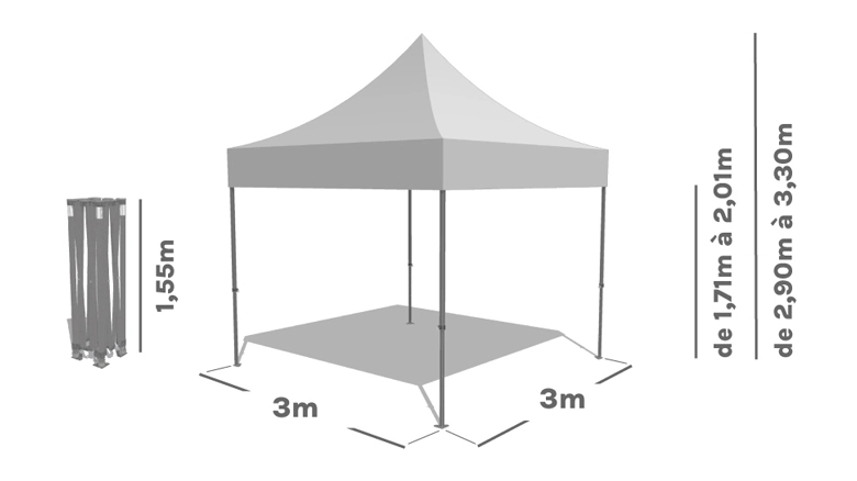 Schéma Barnum Pliant ALU PRO 55 PRESTIGE 3x3m
