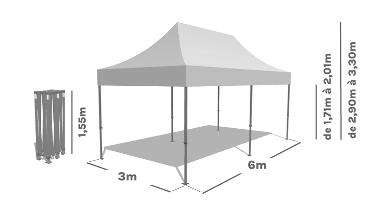 Schéma Barnum Pliant ALU PRO 55 PRESTIGE 3x6m