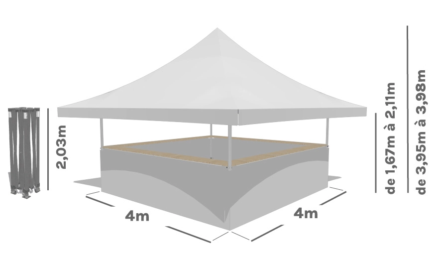 Schéma Barnum Pliant BUVETTE AUVENT PACK COMPLET ALU PRO 55 4x4m