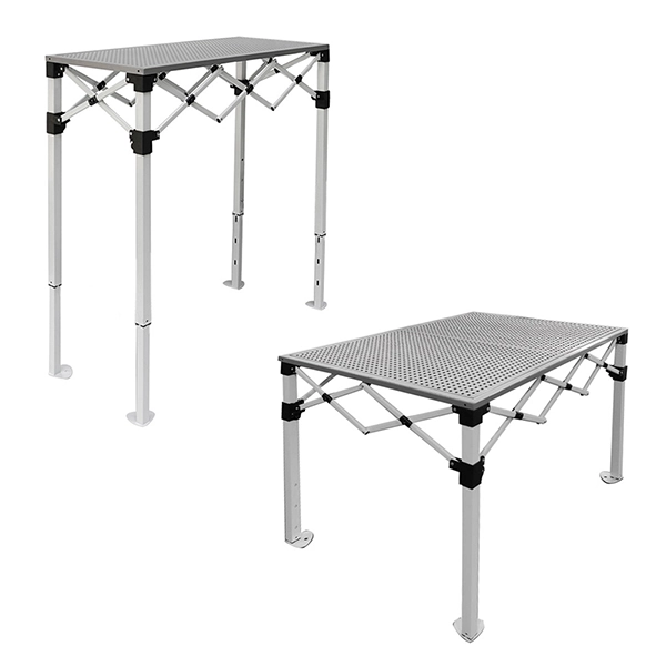 Table comptoir pliante de 2m en acier avec plateaux ajourés