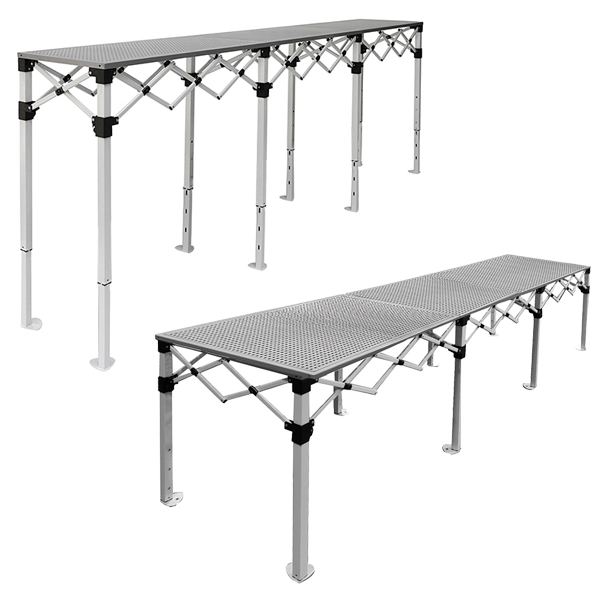 Table comptoir pliante en acier avec plateaux ajourés