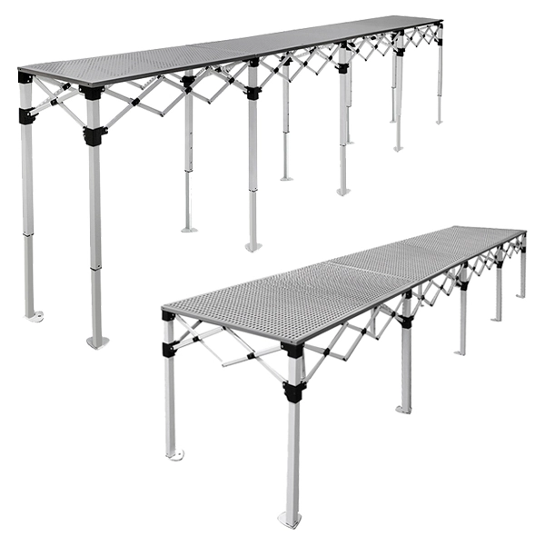 Table comptoir pliante en acier avec plateaux ajourés de 4m