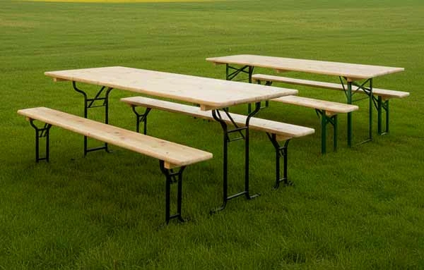 les tables brasserie en bois peuvent s'associer avec les bancs coordonnés