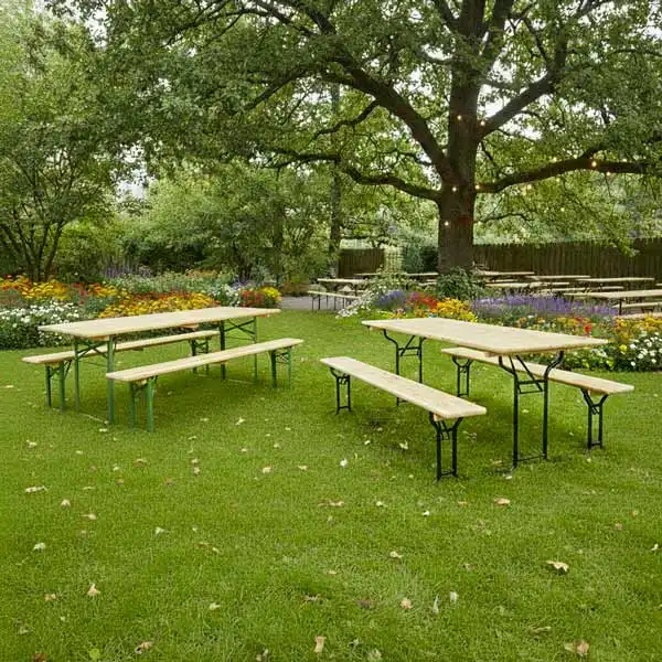 les tables brasserie en bois peuvent s'associer avec les bancs coordonnés