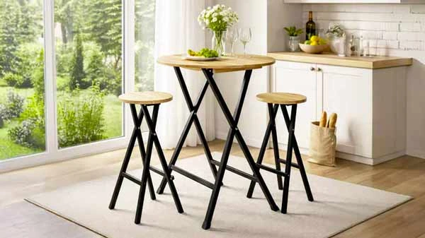 set brasserie composé d'une table ronde de bistrot et de ses deux tabourets coordonnés