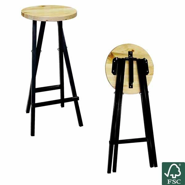 pack de 2 tabourets hauts en bois et pieds acier rabattables