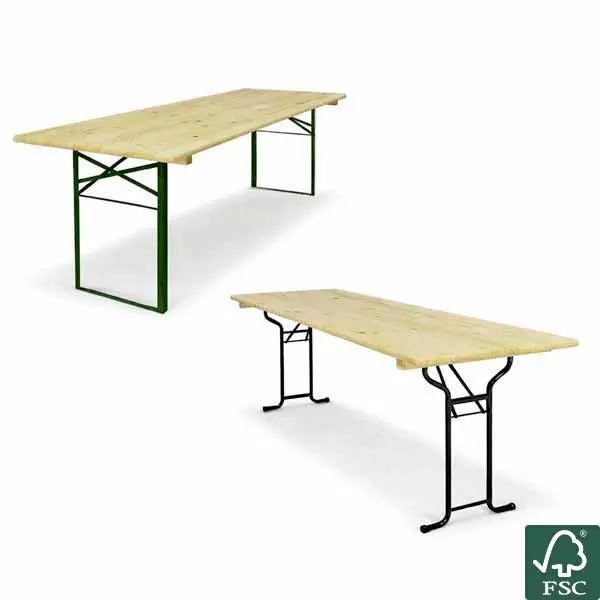 les tables brasserie de taille 220cm sur 80cm sont dispoinbles avec deux piétements différents