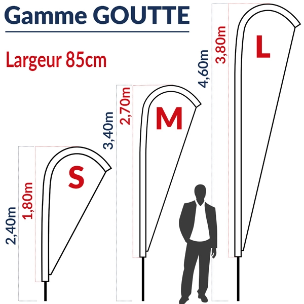 les oriflammes sont disponibles en trois tailles
