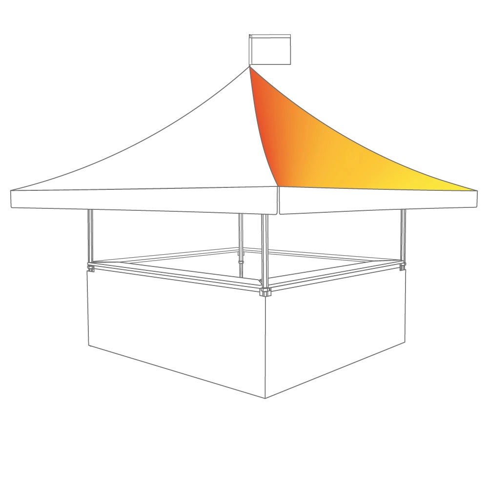 Zones imprimables pour une tente pliante : panneau de toit