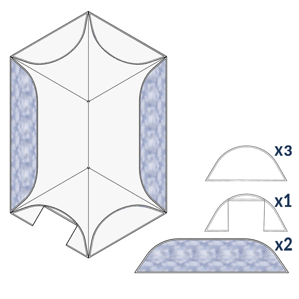 Plan plat de la tente étoile de 14m de diamètre et ses 6 murs