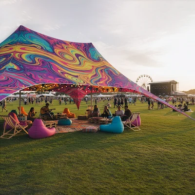 tente étoile imprimée à un festival de musique