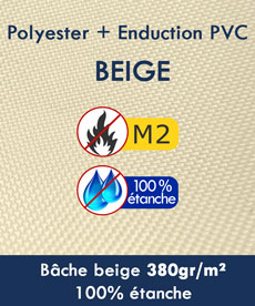 Bâches en Polyester + enduction en PVC 380gr/m² 100% étanches homologuées Norme au feu M2
